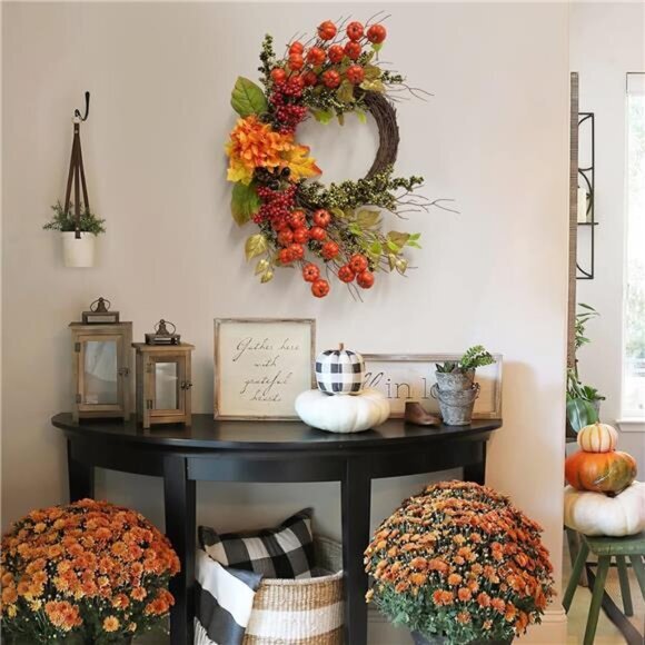 Fall Decor Fall Wreaths for Front Door 20 Inch Mini Pumpkins Berries Wreath - Picture 6 of 6